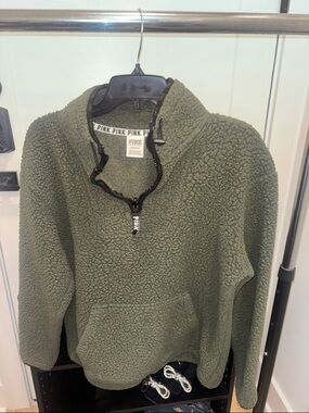 PINK Victoria's Secret Olive Green Sherpa Half-Zip Pullover for Men